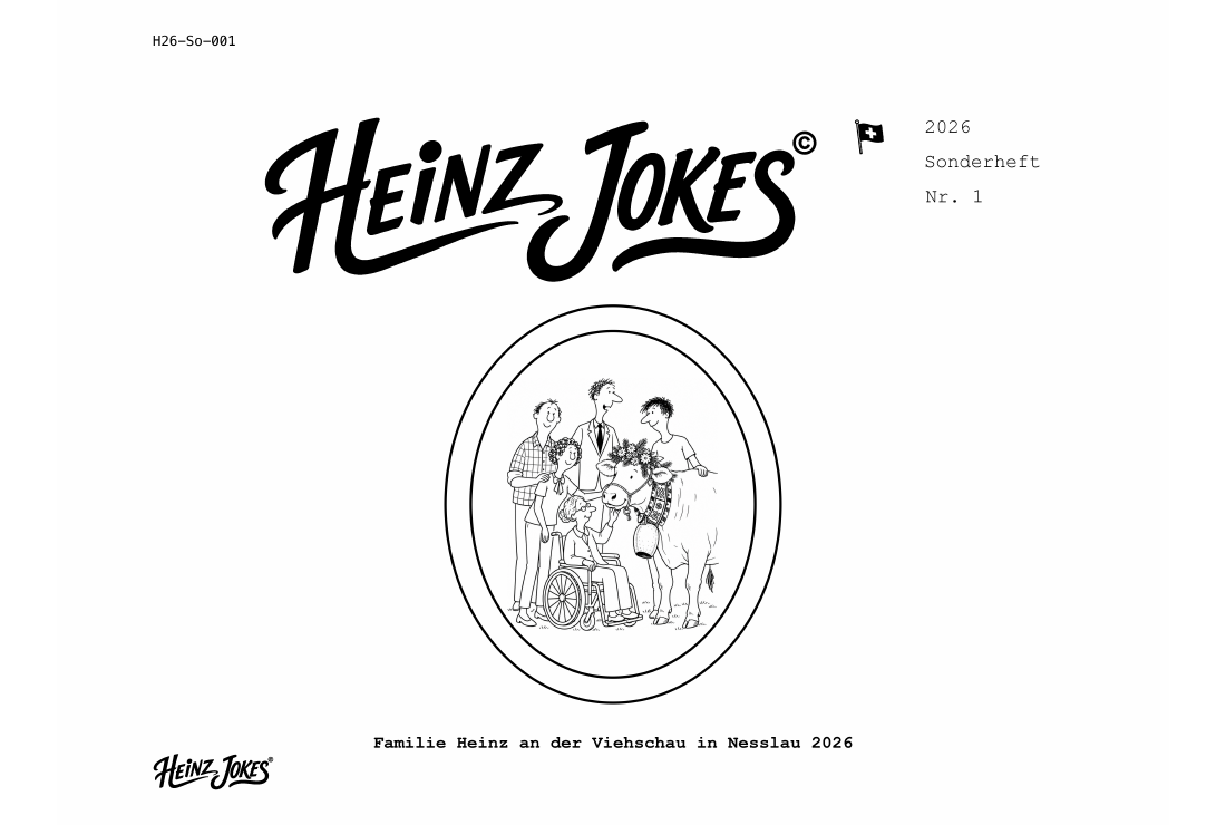 Umschlag von Familie Heinz an der Viehschau in Nesslau 2026, Heinz Jokes Sonderheft Nr. 1, deutsche Ausgabe.